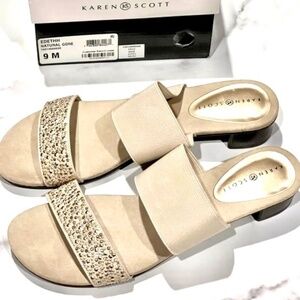 Karen Scott Edethh Strap Sandal with Sparkle Strap Natural Gore New Orig Box NWT